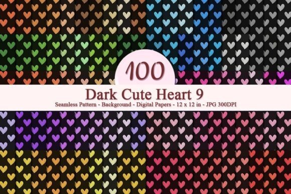 Dark Cute Heart 9 Seamless Pattern