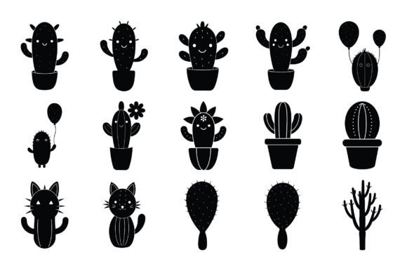 Different Type of Cactus Set Silhouette: A Versatile Design Resource