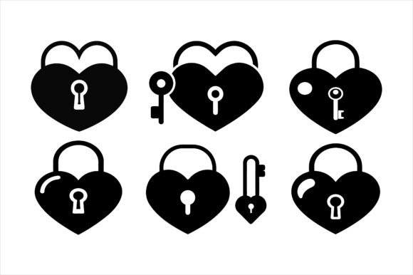 Heart Padlock Key Vector Icon Bundle