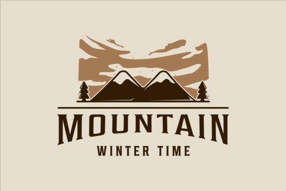 Mountain at Winter Time Logo Vintage