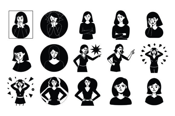 Upset Woman Silhouette Vector and Upset Woman Silhouette Vector - Vol 1