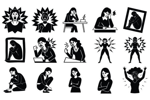 Upset Woman Silhouette Vector -Vol 2